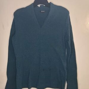 DKNY Womens Deep Teal V-Neck Sweater Size M